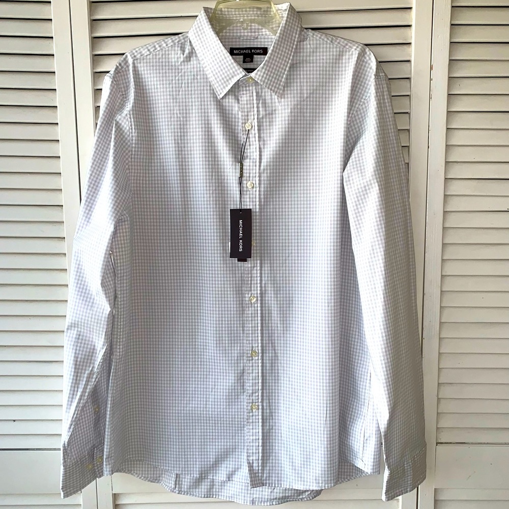 Michael Kors Slim Fit Stretch Gingham shirt - Pearl Gray XXL